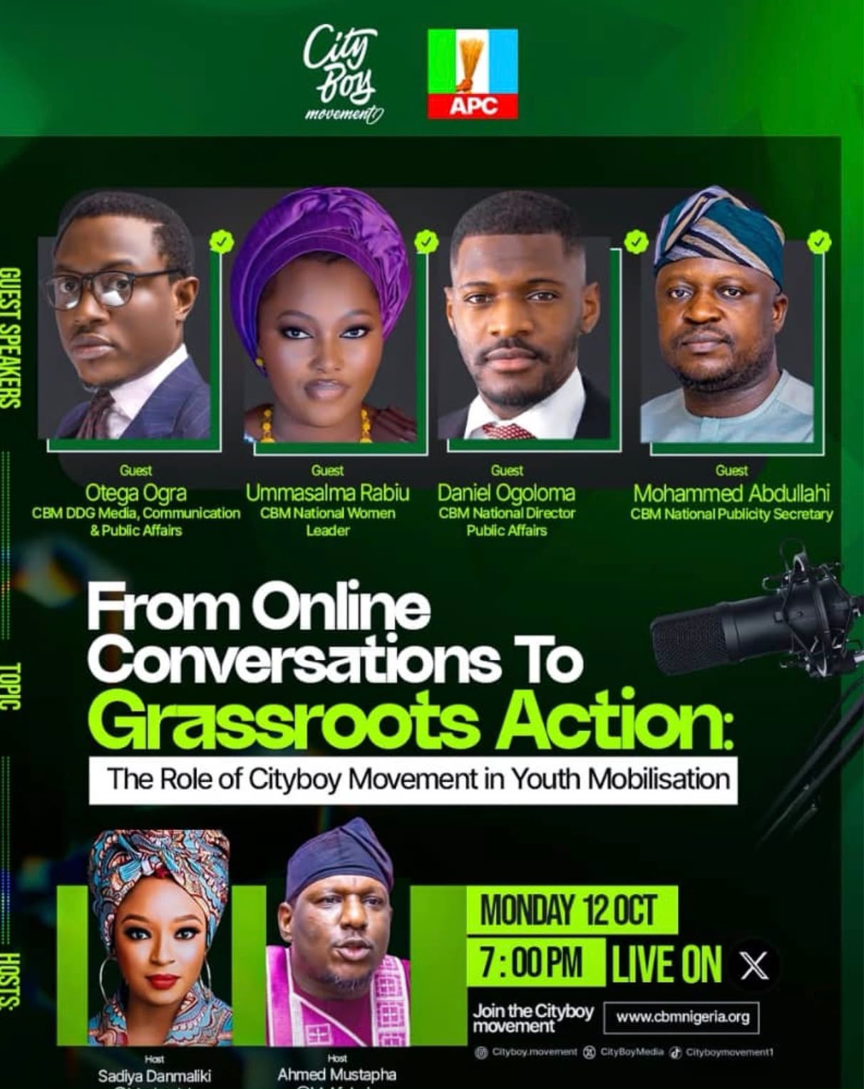 City Boy Movement poster for From Online Conversations to Grassroots Action: The Role of Cityboy Movement in Youth Mobilisation, scheduled for Monday 12 October at 7:00 PM, live on X.
